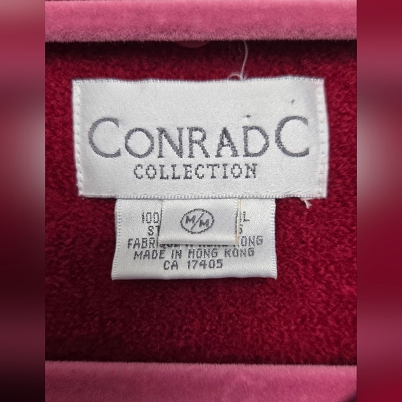 Vintage Conrad C 100% Wool Deep Red Full Zip Pocket Open Hand Beaded Cardigan - Picture 3 of 14